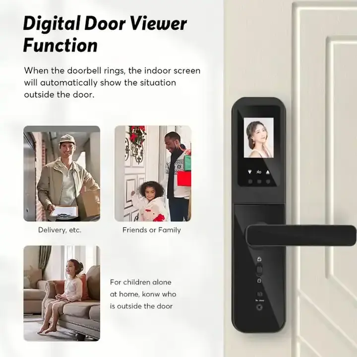 Fingerprint Combination Door Lock with 3D Cat Eye, Keypad and Handle, Passcode, Easy to Install for Home, Apartment