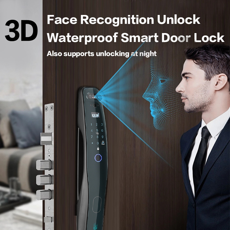 Waterproof Automatic camera Fingerprint Lock Tuya Smart Lock 3D Face Recognition Digital Door Lock With Doorbell