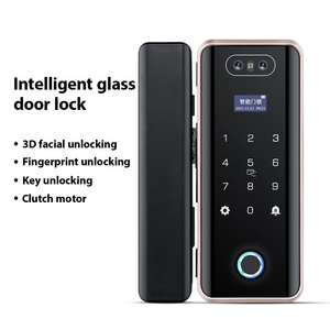 Glass Door Double Hook Deadbolt Smart Door Lock with 3D Face Recognition Fingerprint App Password Key Card