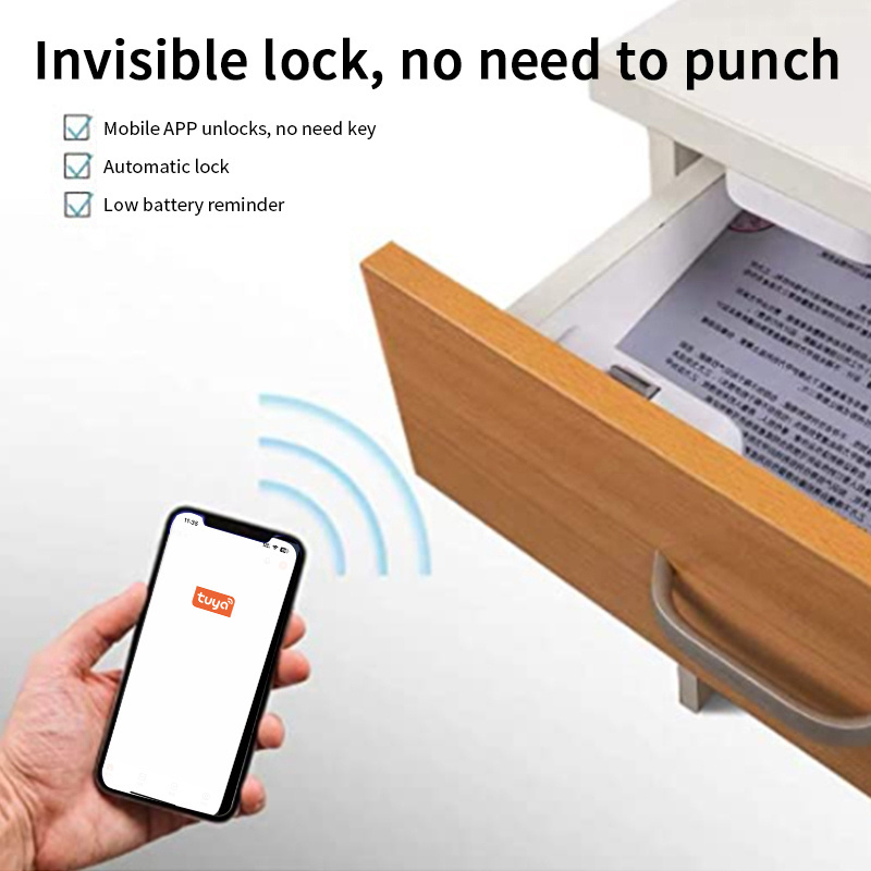 Tuya Smart Bluetooth drawer lock without punching invisible electronic lock file cabinet closet door lock