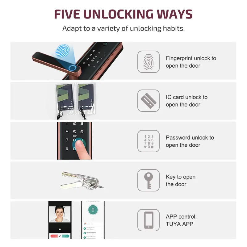 Manufacturer Tuya Wifi Control Keypad Door Lock Memory Card Lock Digital Fingerprint Smart Keyless Door Lock