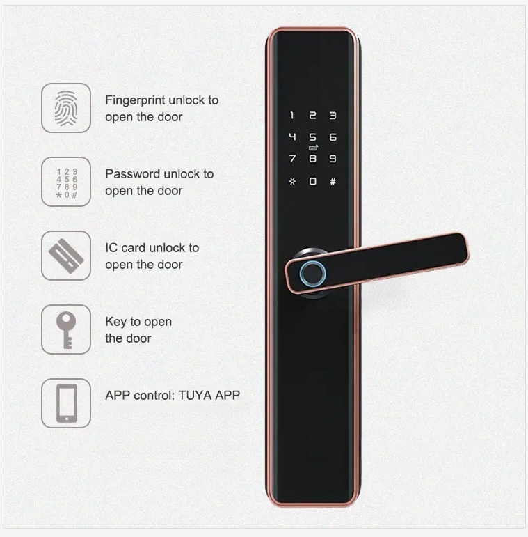 Tuya Wifi Control Keypad Door Lock Memory Card Lock Digital Fingerprint Smart Keyless Door Lock