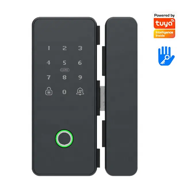 Tuya Remote Controlled WiFi Glass Door Fingerprint App Password Key Card Unlock Smart Door Lock