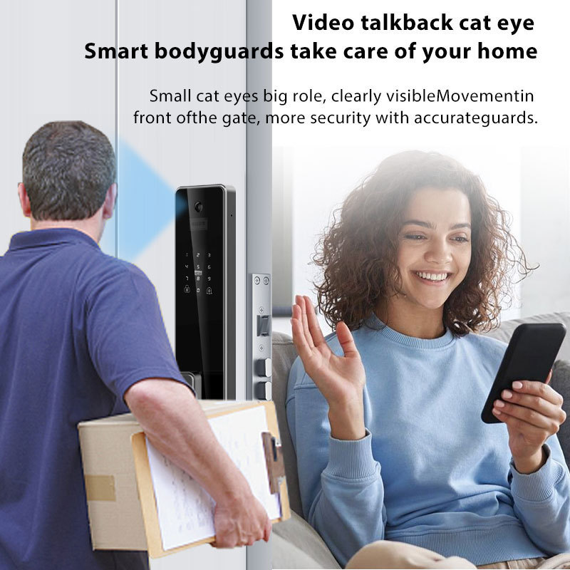 Tuya WiFi Outdoor Smart Fully Automatic Fingerprint Door Lock with Big Screen Supporting 3D Face Recognition Unlocking