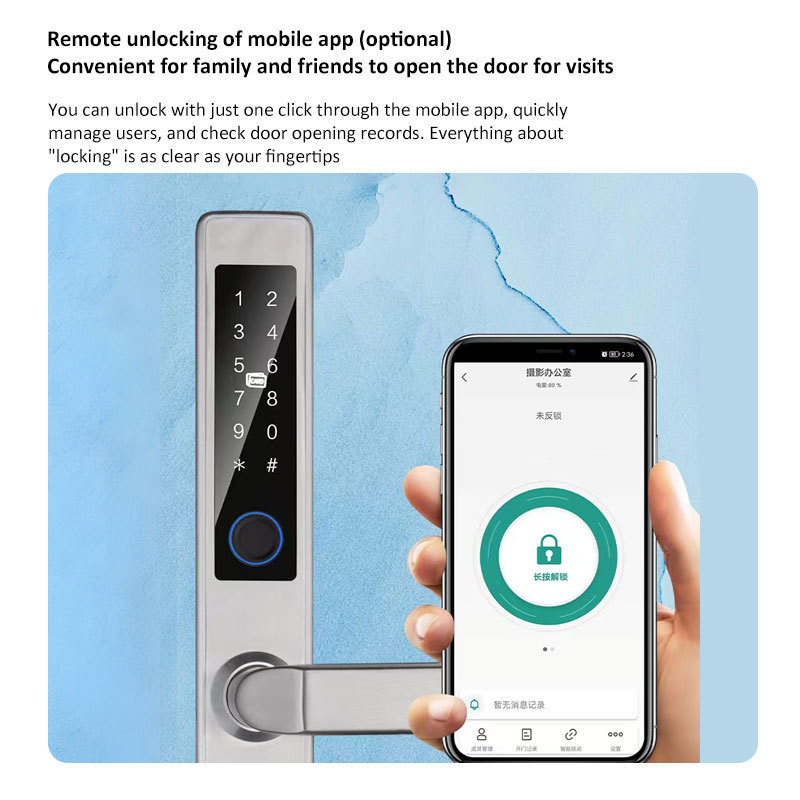 Waterproof IP65 Tuya Wi-Fi Fingerprint Door Lock for Aluminum Door, TTLOCK Digital Sliding Door Lock with SUS304 Mortise,