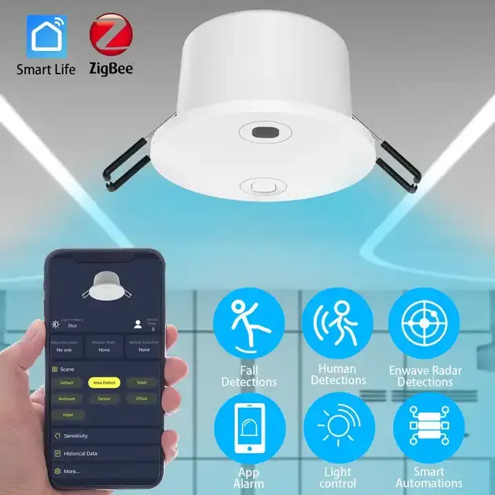 Ceiling Mounted 60G Zigbee Tuya Falls Detection Millimeter Wave Radar Human Presence Sensor with App Control