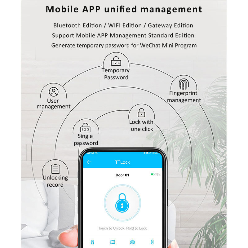 Bluetooth Tuya TTLock Fingerprint Password IC Card Digital Keypad Smart Deadbolt Lock with Doorbell