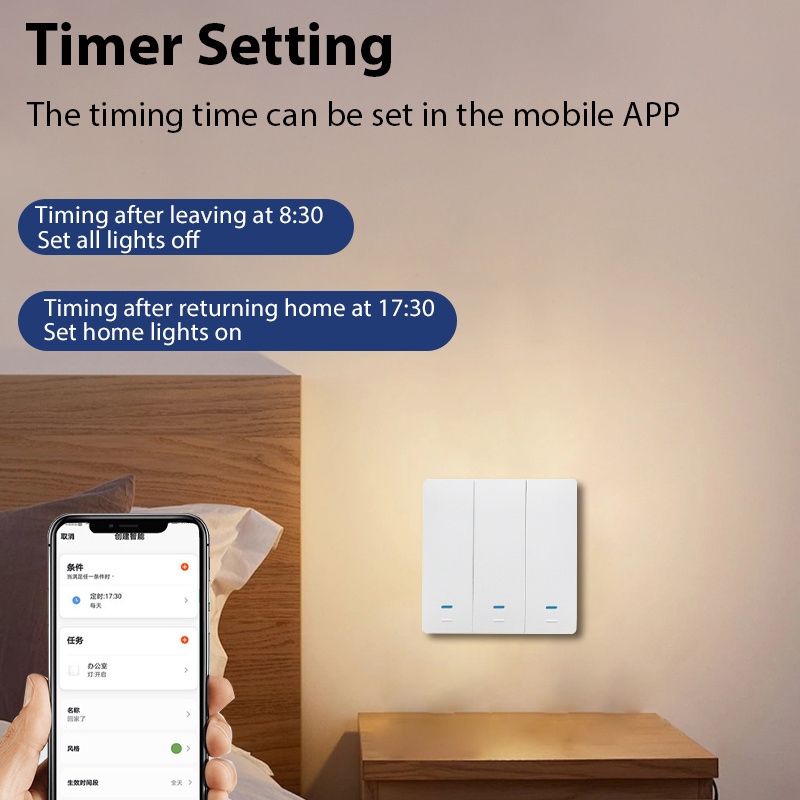 EU/UK 3 Gang  Button Press Style Smart Switch, Easy to Install and Operate, with 2200W/Gang and Single Live, No need Null Line