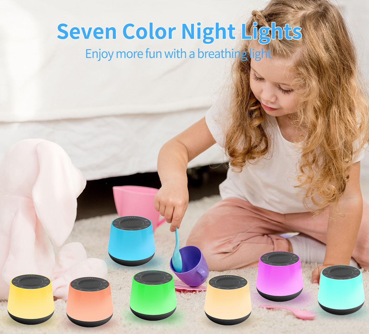 White Noise Sound Machine with Bluetooth Speaker with Seven Color Night Lights and 32 High Fidelity Soothing Sounds