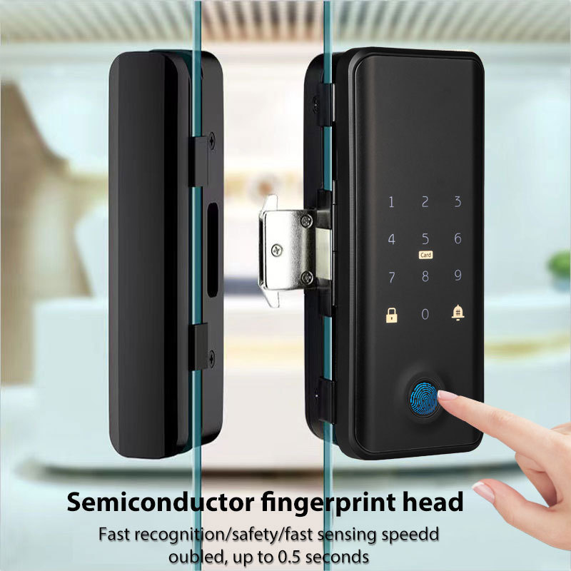 Glass Door BLE TTLock App Card Password Fingerprint Remote Controller Unlocking Smart Door Lock with Double Hook Deadbolt