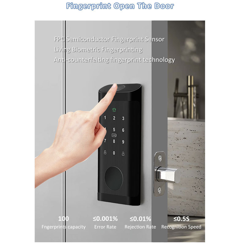 Tuya Automatic Deadbolt Smart Wooden Door Lock with Single Latch Body Fingerprint Card Key Password Deadbolt Security Digital