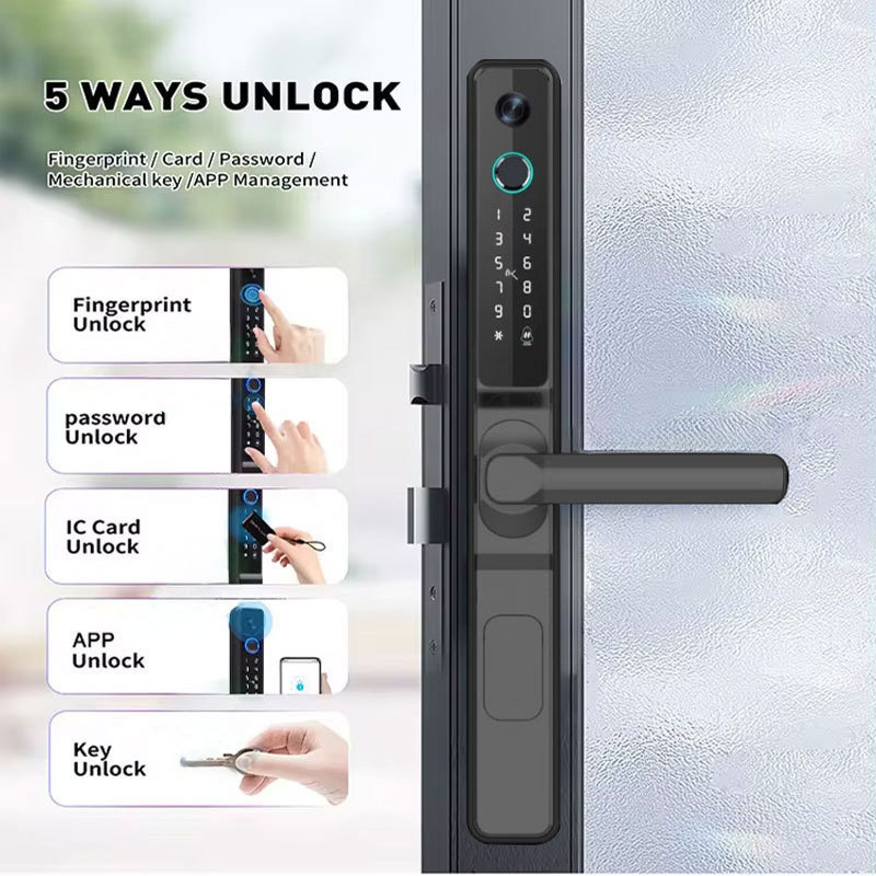 Tuya App Wi-Fi Waterproof Digital Smart Slim Door Lock with Cat Eye Supporting Biometric Fingerprint Unlock for Apartment Home