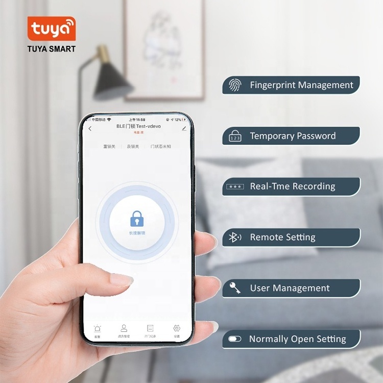 Tuya Ble Door lock for apartment use and home use, app control to unlock the door, support Tuya hotel SaaS Fingerprint lock