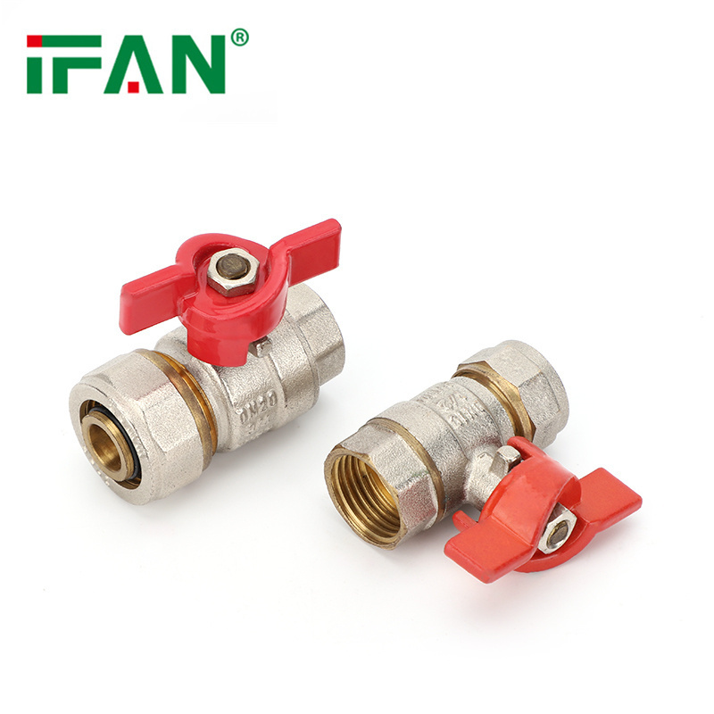 IFAN Factory Supply 1/2 3/4 Inch Control Water Flow Red Butterfly PEX Brass Ball Valve