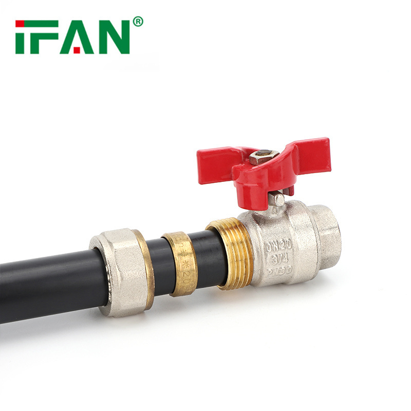 IFAN Factory Supply 1/2 3/4 Inch Control Water Flow Red Butterfly PEX Brass Ball Valve