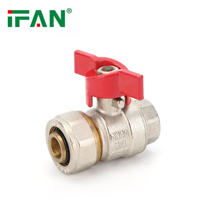 IFAN Factory Supply 1/2 3/4 Inch Control Water Flow Red Butterfly PEX Brass Ball Valve