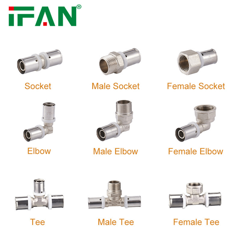 IFAN Manufacturer Plumbing Joint Pex Pressfittings 16-32MM Brass Press Fittings Pex Al Pex Press Fittings for Plastic Pipe