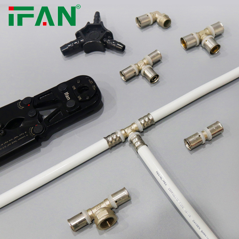 IFAN Manufacturer Plumbing Joint Pex Pressfittings 16-32MM Brass Press Fittings Pex Al Pex Press Fittings for Plastic Pipe