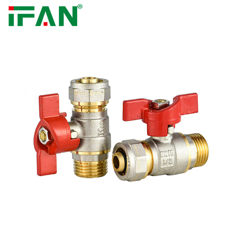 IFAN Lead-Free Copper Forged Iron Ball Ball Valve Plastic Pex Al Pex Pipe Brass Brass Valve for Tube