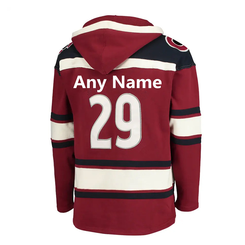 Custom Cheap Unique Hoodie Hockey Hoodie Tackle Twill Team Ice Hockey Jersey with Hood Lace Up Hockey Jersey