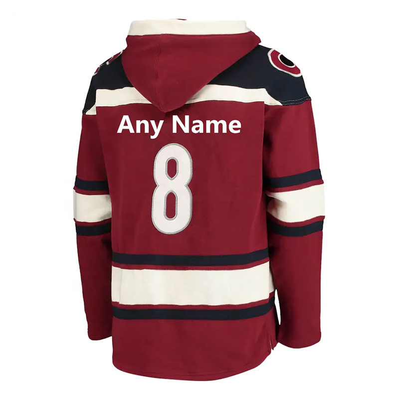 Custom Cheap Unique Hoodie Hockey Hoodie Tackle Twill Team Ice Hockey Jersey with Hood Lace Up Hockey Jersey