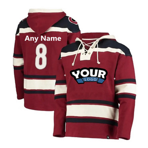 Custom Cheap Unique Hoodie Hockey Hoodie Tackle Twill Team Ice Hockey Jersey with Hood Lace Up Hockey Jersey