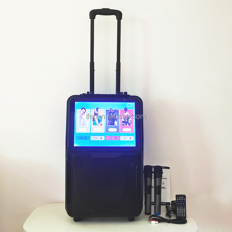 Android system BT Screen Mirroring function Trolley speaker with screen hone karaoke system/outdoors karaoke player