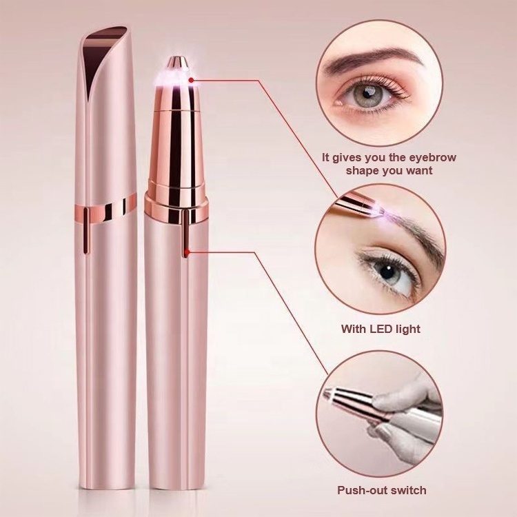 High Quality Portable lipstick shape eyebrow trimmer electric eye brows sharp shaver women facial hair remover with LED light