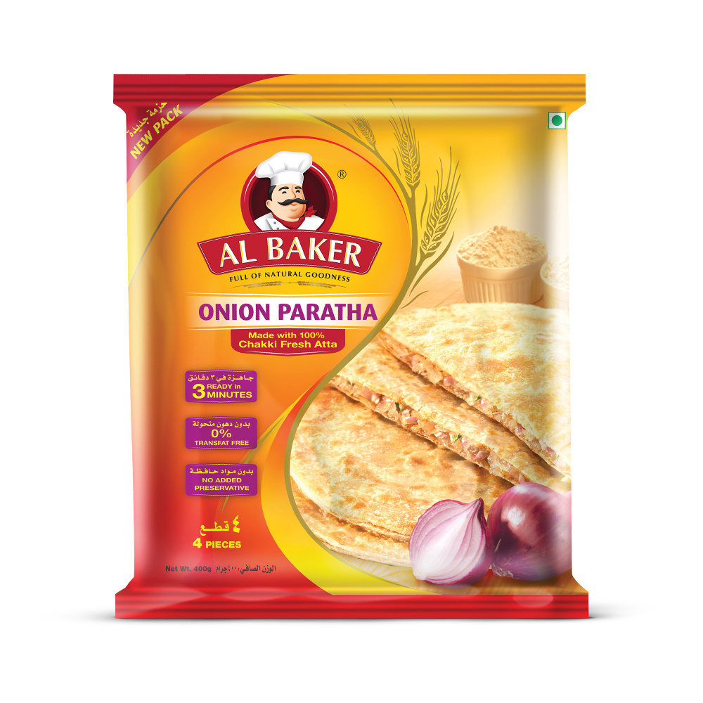 Al Baker Frozen Onion Paratha 24x400g Savory Frozen Parathas Infused with Onion Flavor from the United Arab Emirates