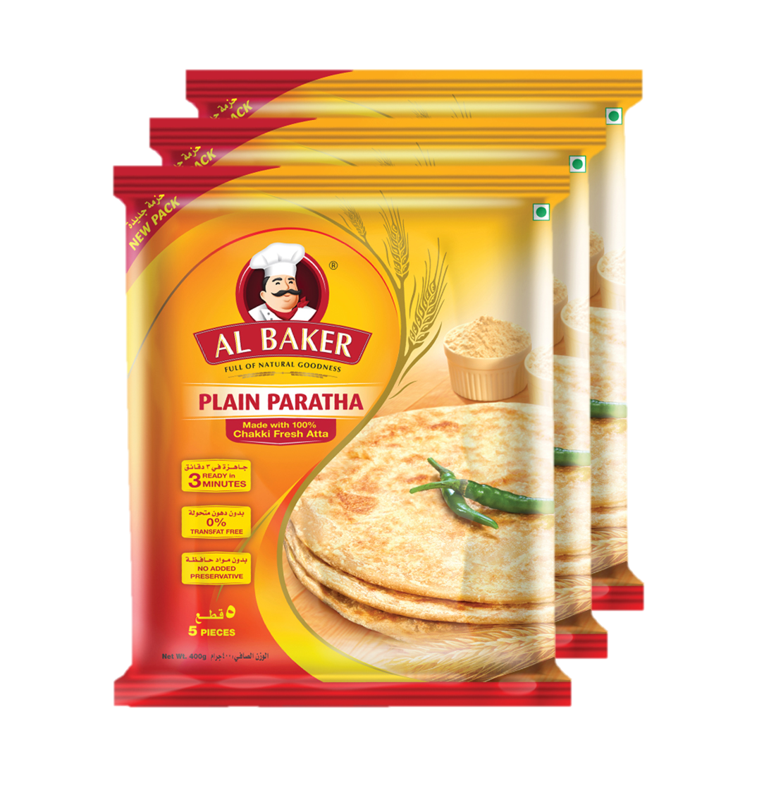 Al Baker Frozen Whole Wheat Plain Paratha  24x400g Authentic Frozen Parathas from the United Arab Emirates