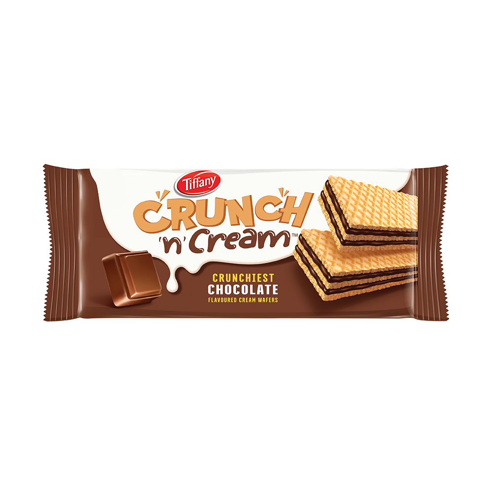 Crunch with Tiffany Chocolate Flavoured Cream Wafers 24x65g of Oven Fresh Delight with Rich Cream and Crunchy Wafers