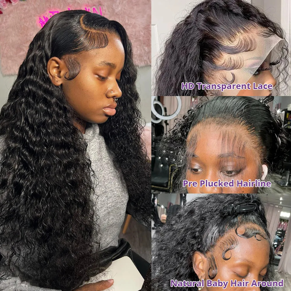 13x4 13x6 Deep Wave Hd Lace Frontal Wig 40 Inch 360 Full Curly Lace Front Wig 5x5 Closure Glueless Wig Human Hair Ready to Wear