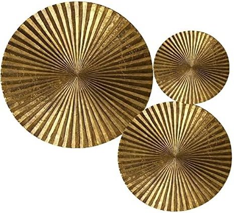 set of 3 Plates Metal Wall Art for Living Room Bedroom  Figures Large Gold Plates Decor