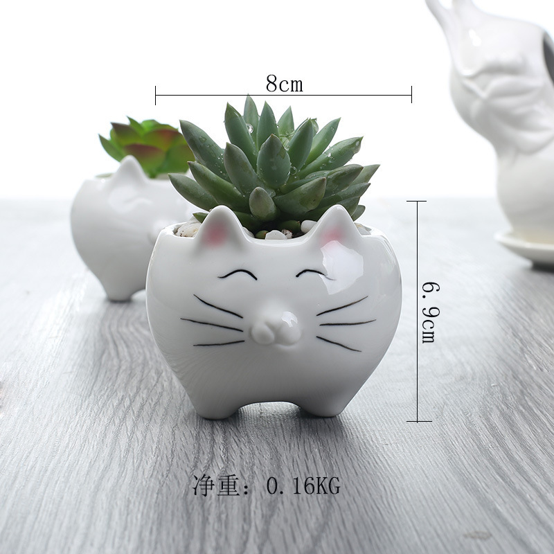 Succulent Cartoon Pot Cute Cat flowerpot Creative White Ceramic Animal Party Flower Pot Gardening Balcony Decoration