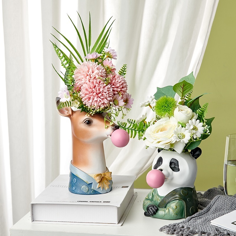 Creative Nordic Modern Animal Zebra Giraffe Sika Deer Bear Flower bucket Living Room Table Planter Garden Vases for Decoration