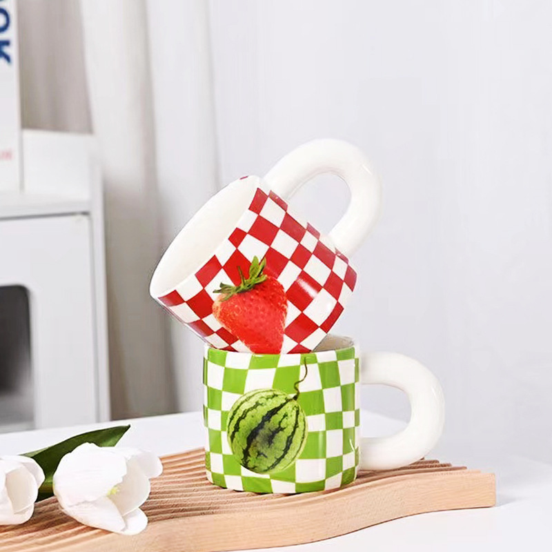 1C08 Product wholesale Ins style ceramic Coffee cup chess grid afternoon tea Mug