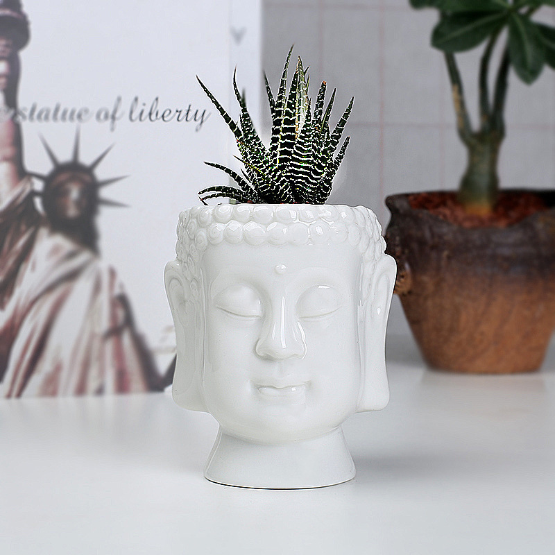 Buddha Head Statue Flowerpot Succulent Plant Pots Planter Plants Potted Home Decor Ceramic Vase Desktop Gardening Supplies