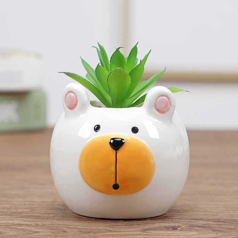 LOW MOQ 96 Piece Per Carton Cute Animal Cat Dog Owl Elephant Fower Pot Mini Ceramic Vase Planter Garden Succulent Plant Pots