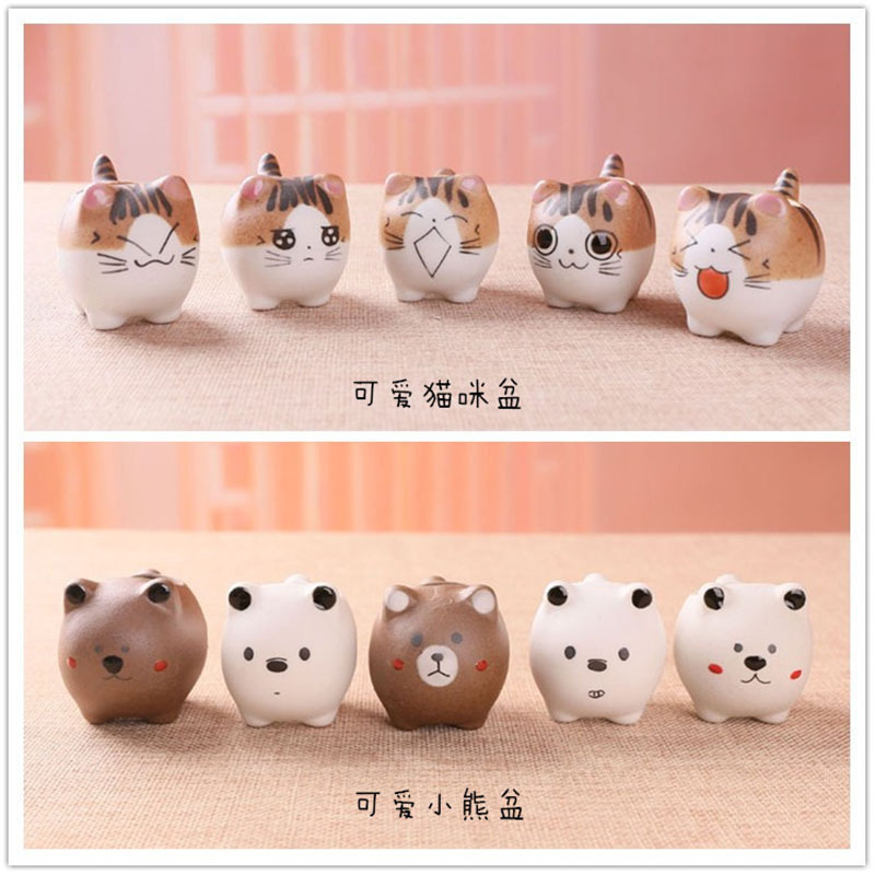 Home Garden Desktop Balcony Decor Gift Cute Mini Cat Ceramic Flower Pot Small Cartoon Planter Succulent Plants Bonsai Cactus Pot