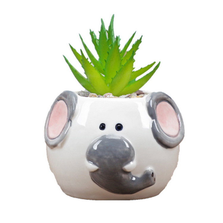 LOW MOQ 96 Piece Per Carton Cute Animal Cat Dog Owl Elephant Fower Pot Mini Ceramic Vase Planter Garden Succulent Plant Pots