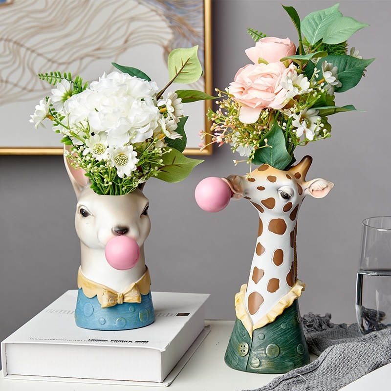 Creative Nordic Modern Animal Zebra Giraffe Sika Deer Bear Flower bucket Living Room Table Planter Garden Vases for Decoration