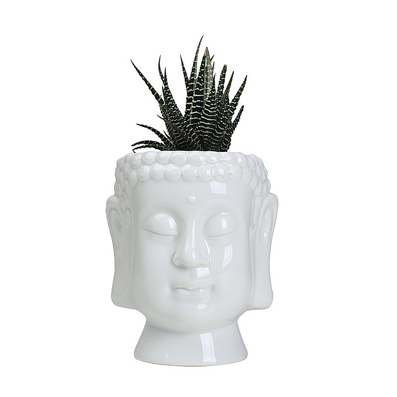 Buddha Head Statue Flowerpot Succulent Plant Pots Planter Plants Potted Home Decor Ceramic Vase Desktop Gardening Supplies