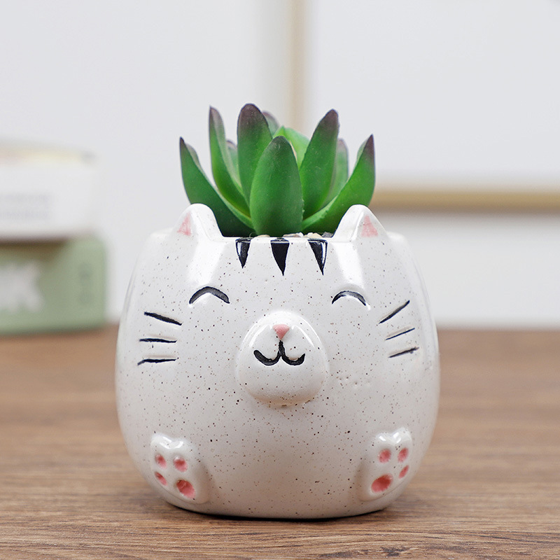 LOW MOQ 96 Piece Per Carton Cute Animal Cat Dog Owl Elephant Fower Pot Mini Ceramic Vase Planter Garden Succulent Plant Pots