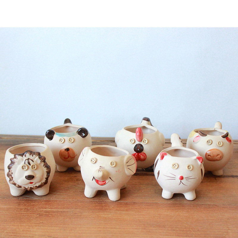 2023 hot sale cheap Cute ceramic cartoon animal succulent flowerpot indoor decor planter creative porcelain flower pots