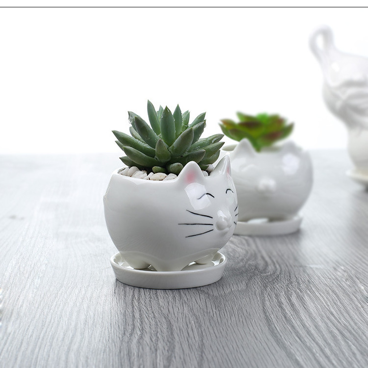 Succulent Cartoon Pot Cute Cat flowerpot Creative White Ceramic Animal Party Flower Pot Gardening Balcony Decoration