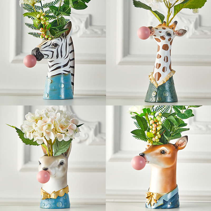 Creative Nordic Modern Animal Zebra Giraffe Sika Deer Bear Flower bucket Living Room Table Planter Garden Vases for Decoration