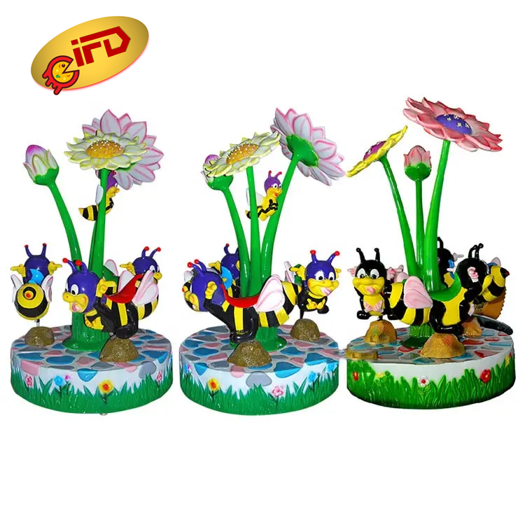 IFD Coin operate game machine amusement park ride 3 seats bee carousel for amusement park