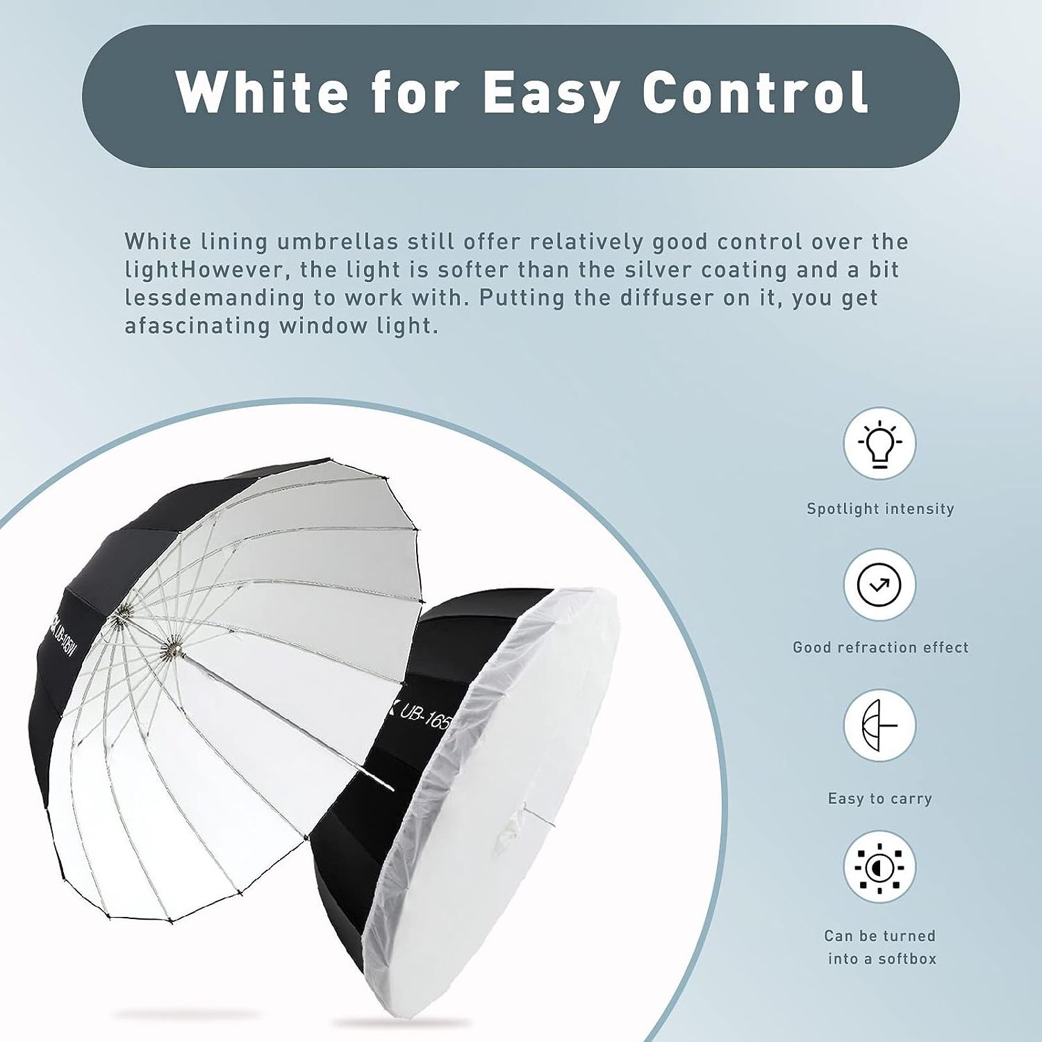 Godox 65''/165cm Umbrella Softbox UB-165W Parabolic Photography Umbrella Reflector with Diffuser Cloth and Carrying Bag