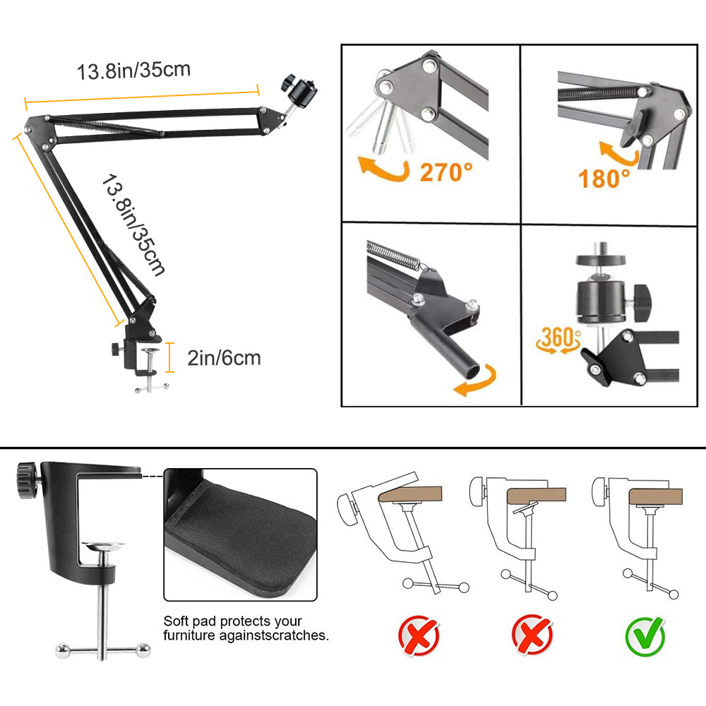 Overhead LED Ring Light with Adjustable Rotation Flexible Stand Video Camera fill Lamp for Tiktok Livestreaming Photography