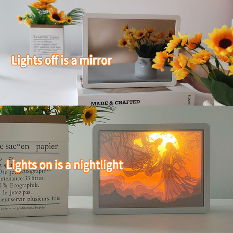 Paper Sculpture Lamp off the Light Is a Mirror on the Light Is Light and Shadow Box Girls Girlfriends Makeup Mirror Photo Frame